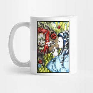 Japanese Alice in Wonderland and Caterpillar - Black Outlined Version Mug